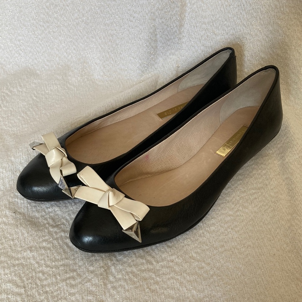 Louise et Cie Leather Slingback Pumps Black with cream bow Size 7.5